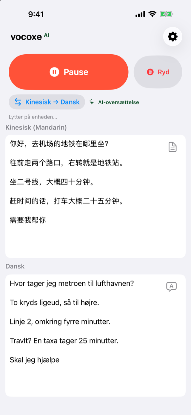 Lytter til vejvisning, kinesisk ved siden af dansk