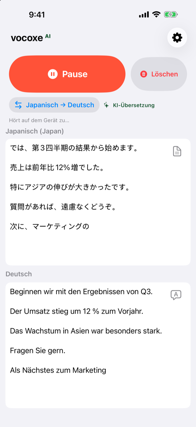 Ein Meeting hören, Japanisch neben Deutsch