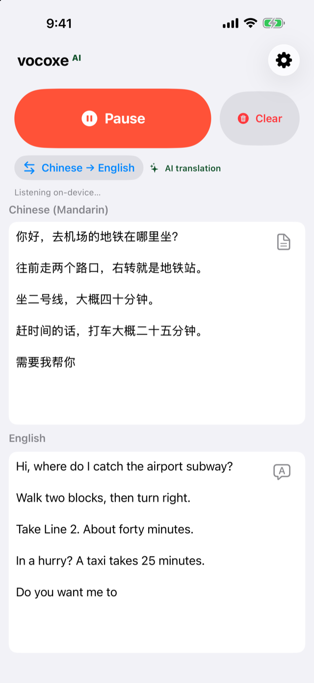 Listening to directions, Chinese beside English