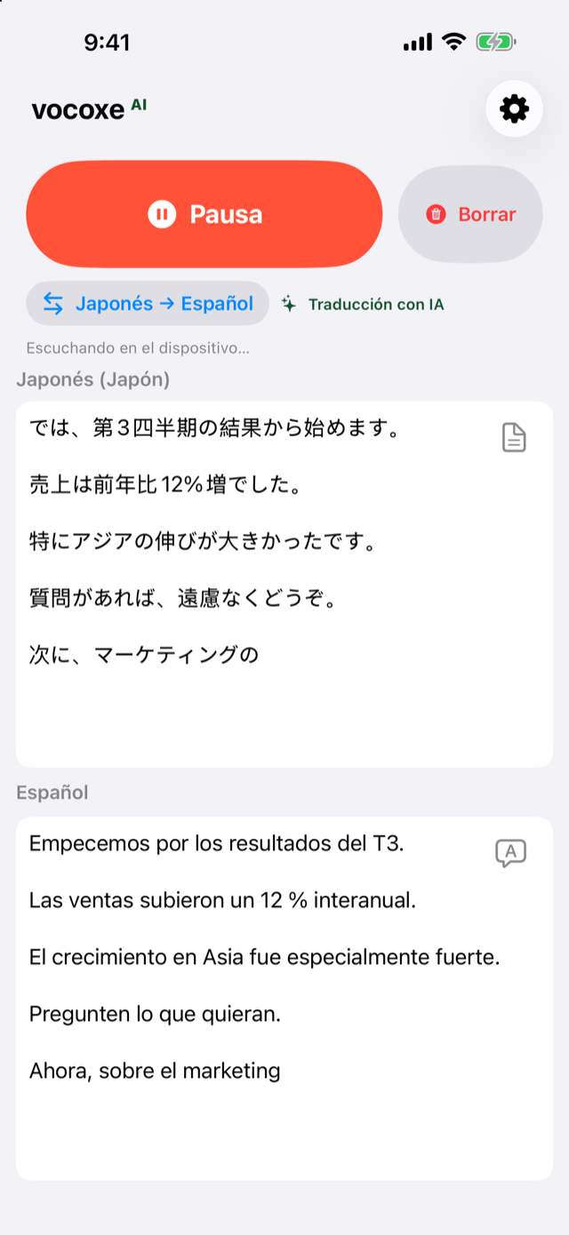 Escuchando una reunión, japonés junto al español