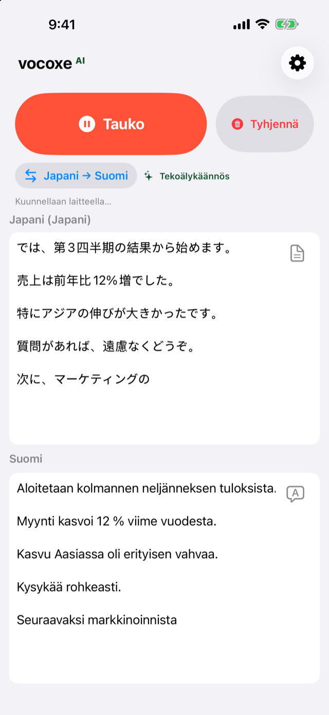 Kokouksen kuuntelu, japani suomen vieressä