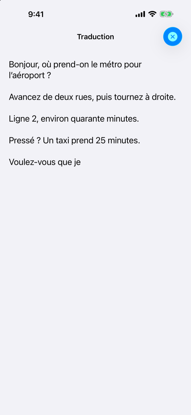 La traduction française occupe tout l’écran