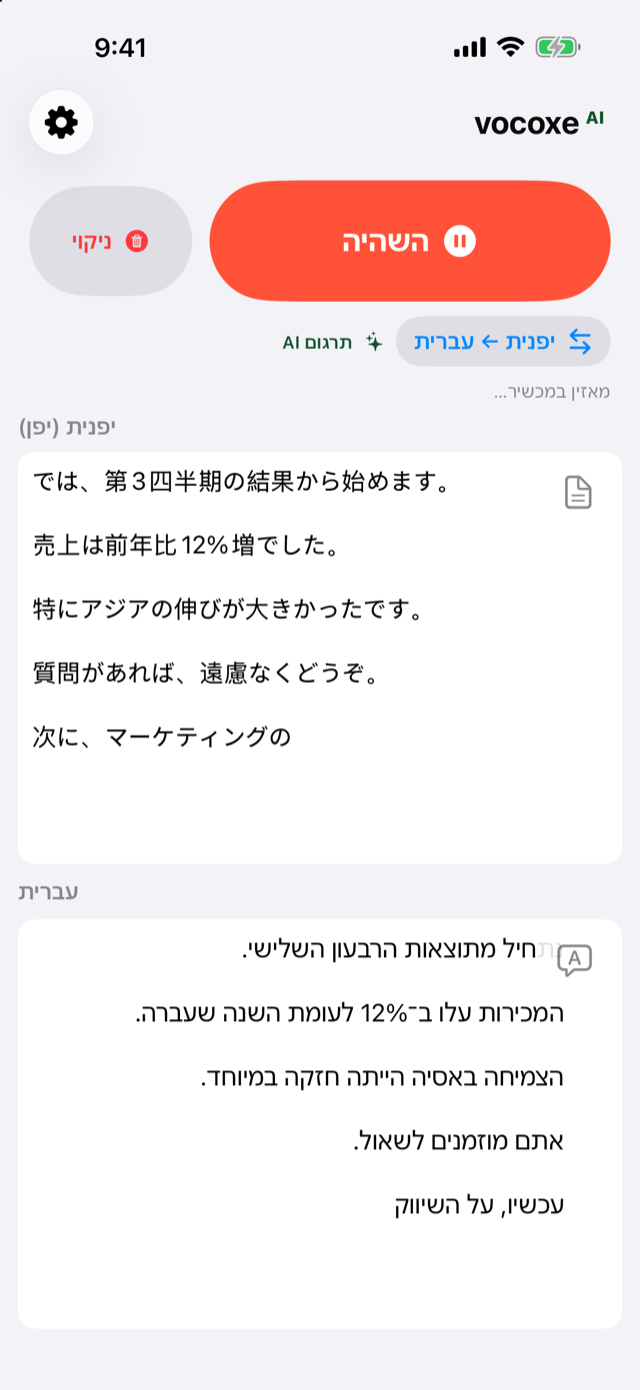 האזנה לפגישה, יפנית לצד עברית