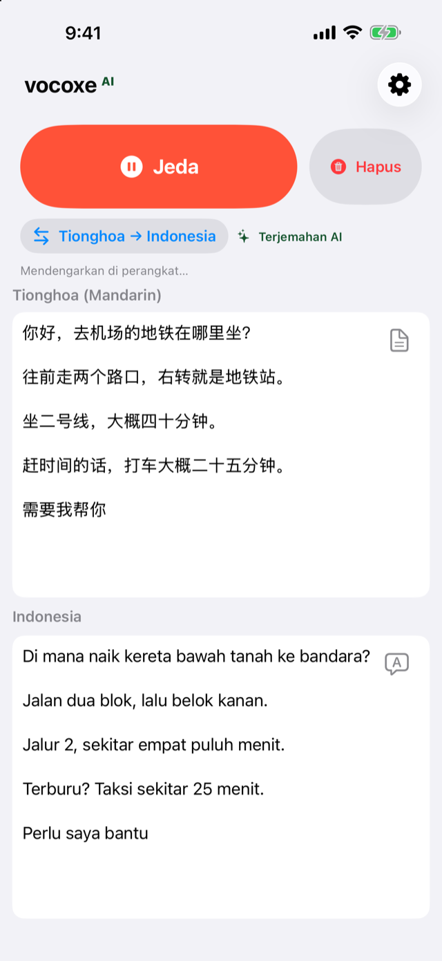 Mendengarkan petunjuk, bahasa Tionghoa di samping bahasa Indonesia