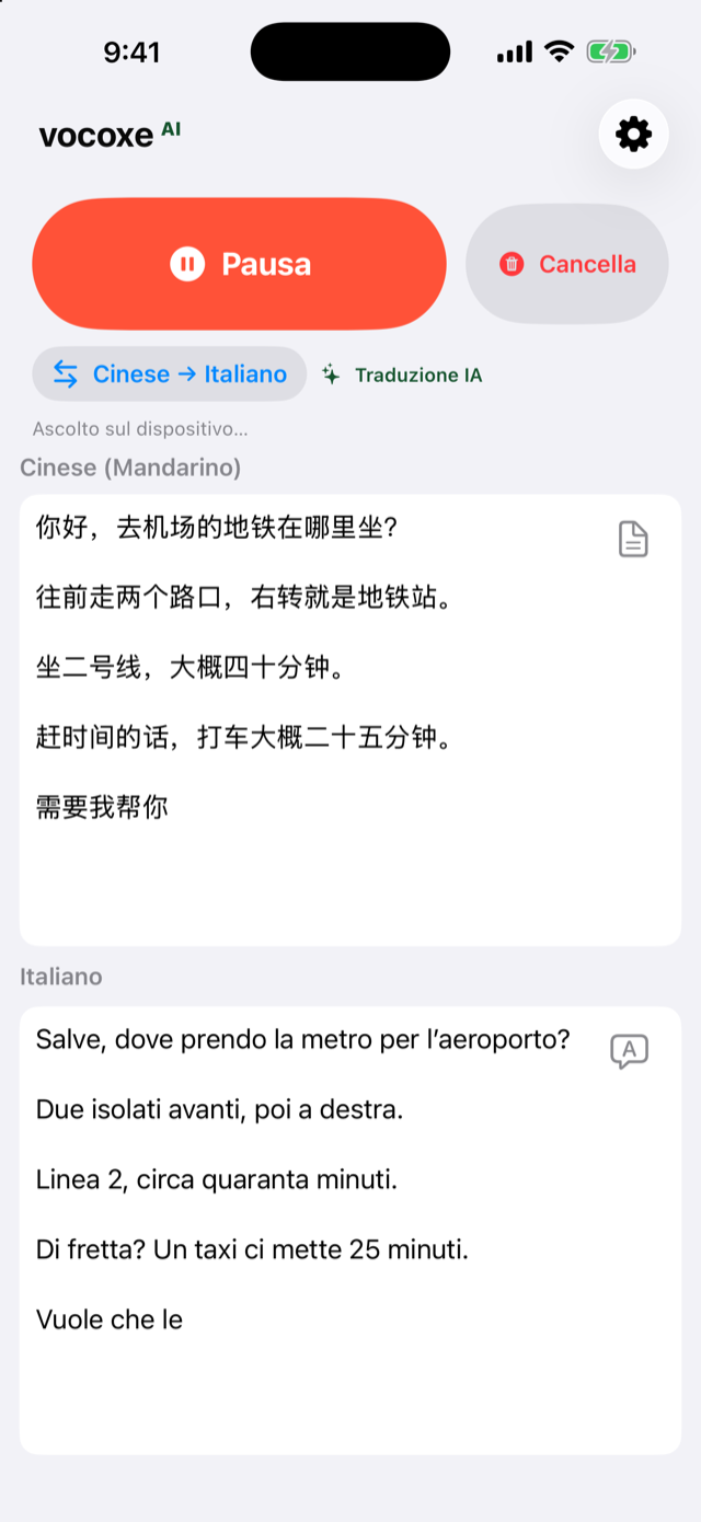 Ascolto di indicazioni, cinese accanto all’italiano