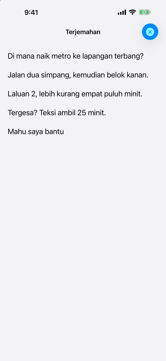 Terjemahan Melayu memenuhi skrin