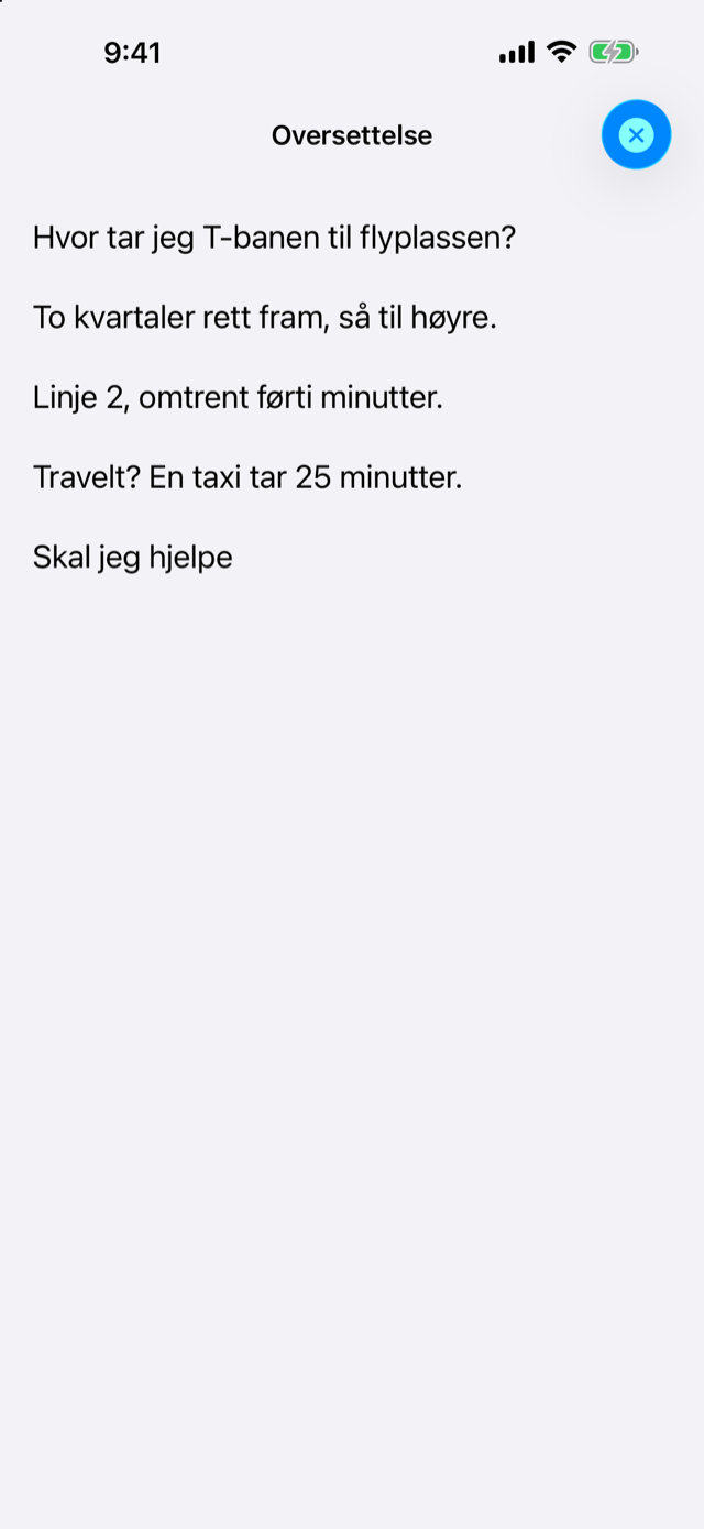 Den norske oversettelsen fyller skjermen