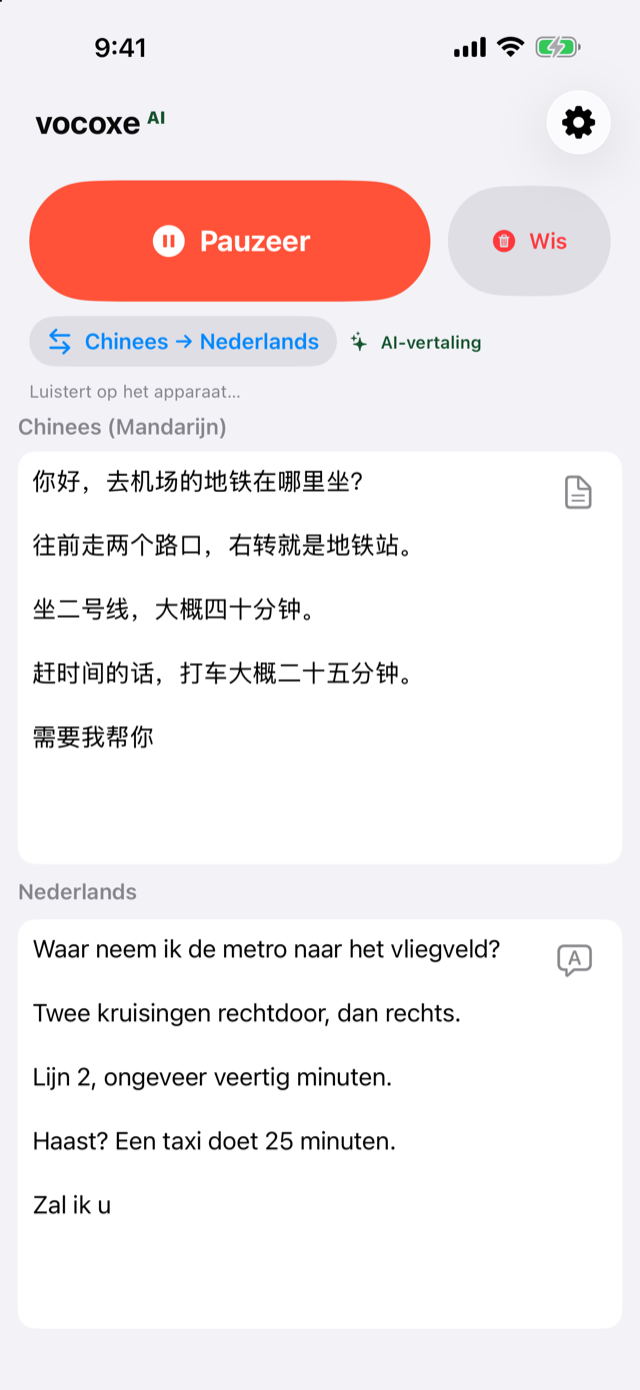 Een routebeschrijving beluisteren, Chinees naast Nederlands