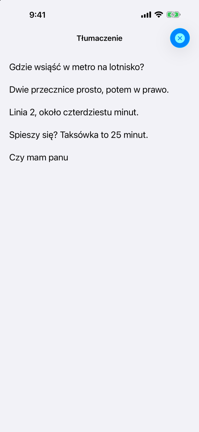 Polskie tłumaczenie wypełnia ekran