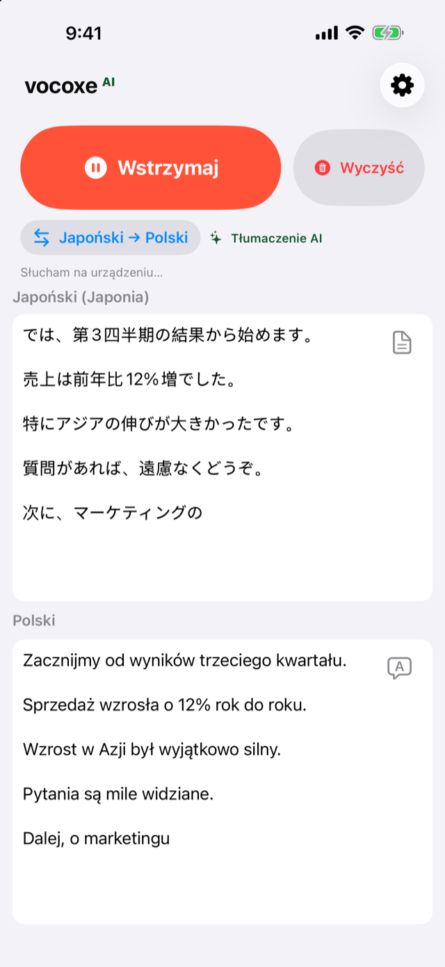 Słuchanie spotkania, japoński obok polskiego