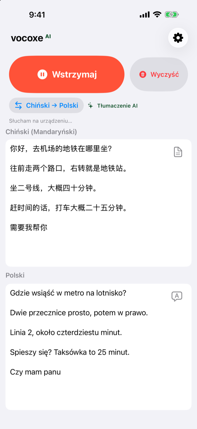 Słuchanie wskazówek, chiński obok polskiego