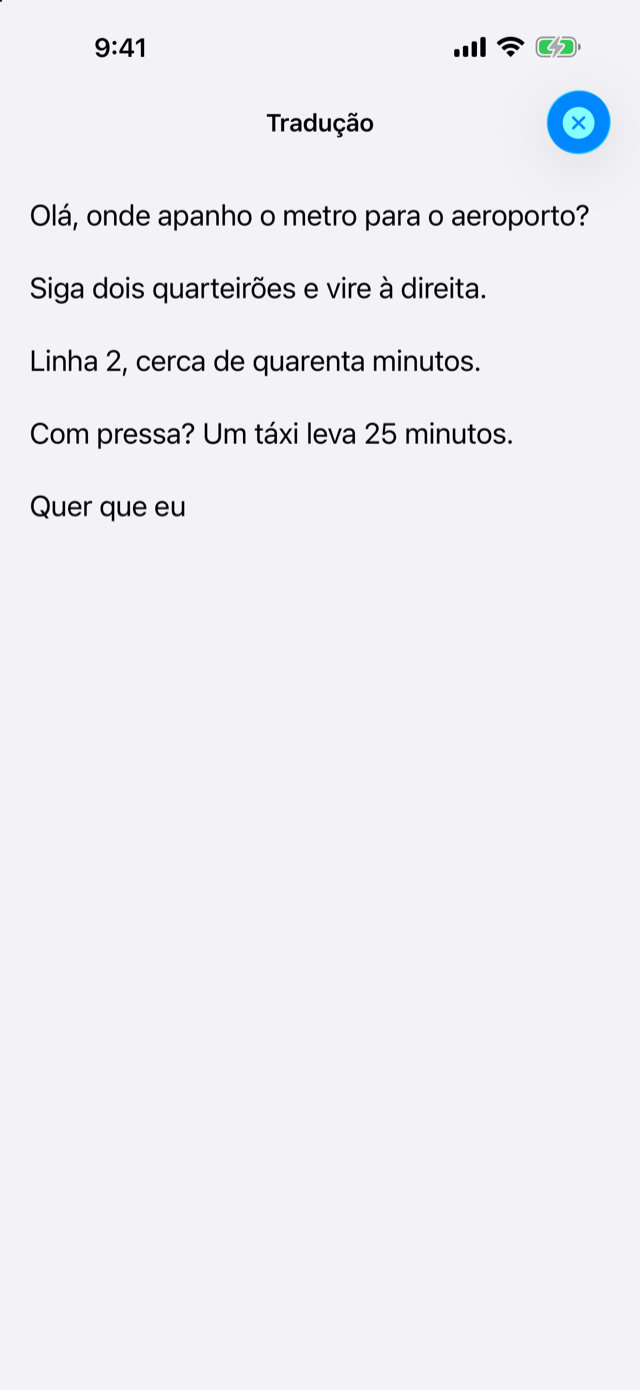 A tradução em português ocupa o ecrã