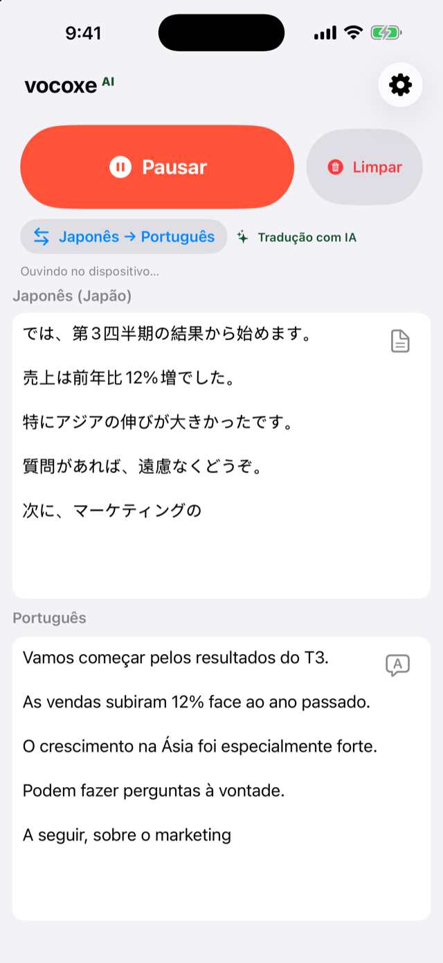 A ouvir uma reunião, japonês ao lado do português