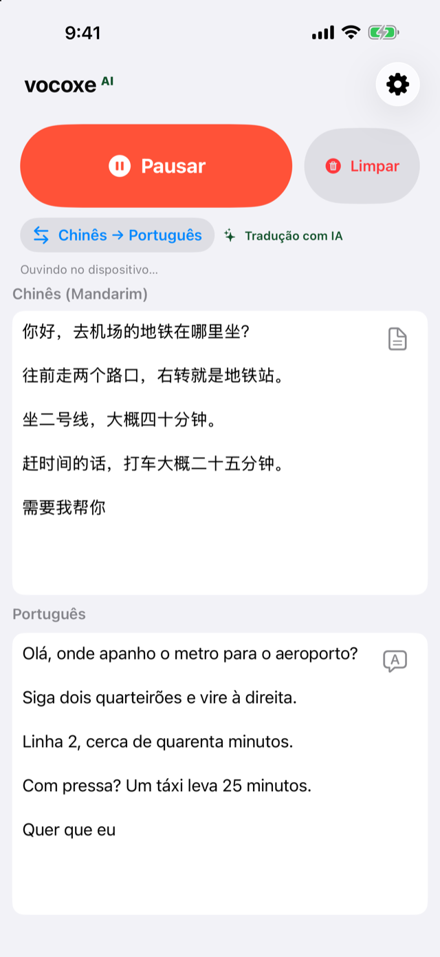 A ouvir indicações, chinês ao lado do português