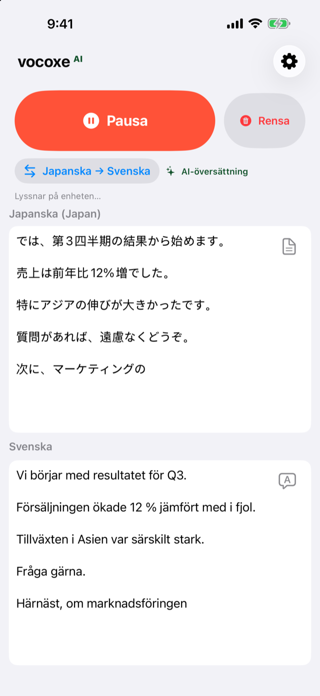 Lyssnar på ett möte, japanska bredvid svenska