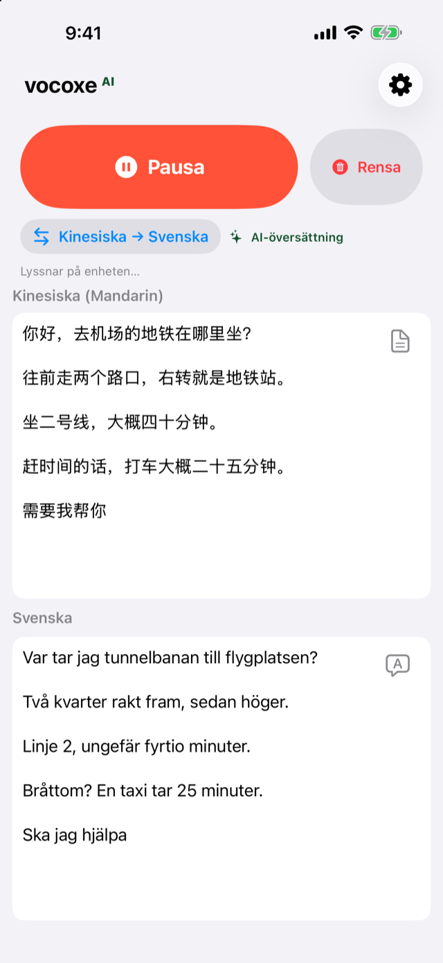 Lyssnar på vägbeskrivning, kinesiska bredvid svenska