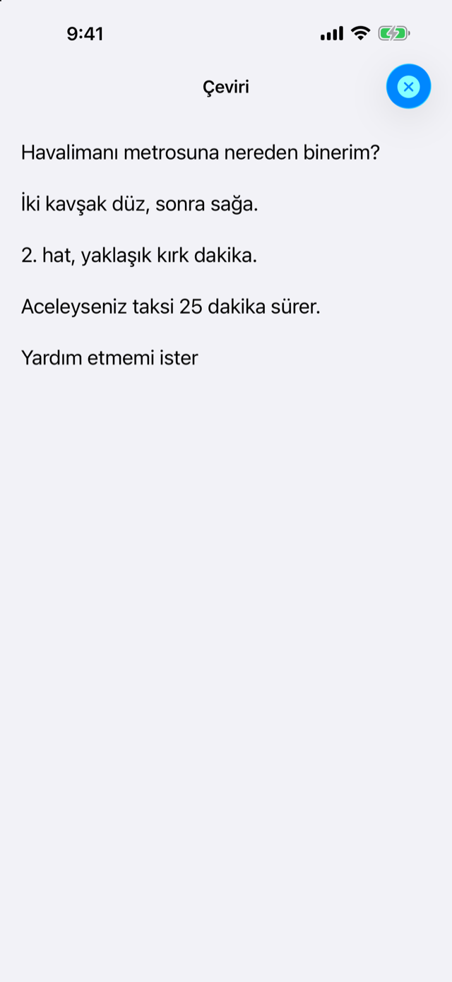 Türkçe çeviri ekranı dolduruyor