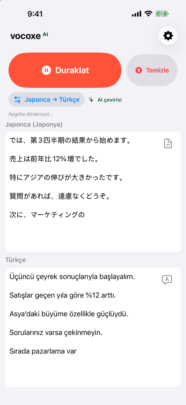 Bir toplantı dinleniyor, Japonca Türkçenin yanında